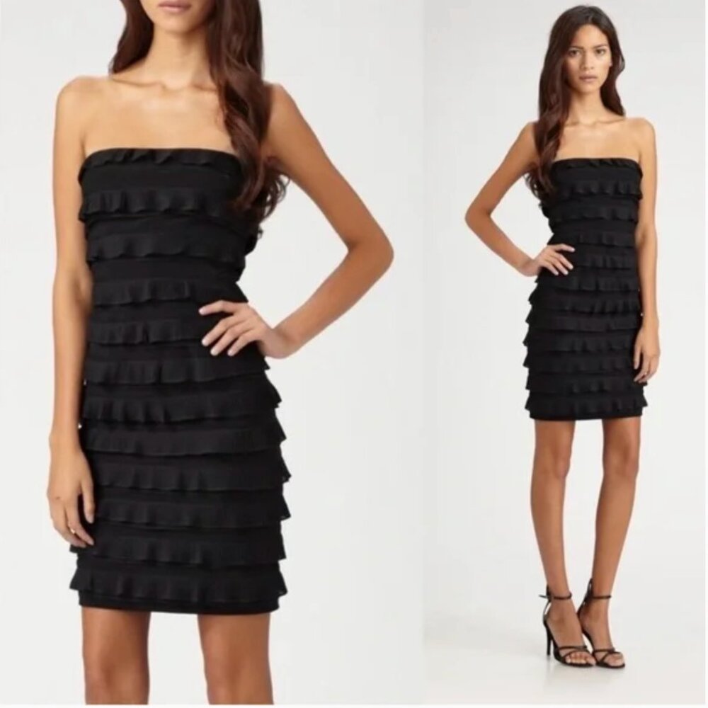 Elizabeth & James Black Vivienne Ruffle Strapless Dress